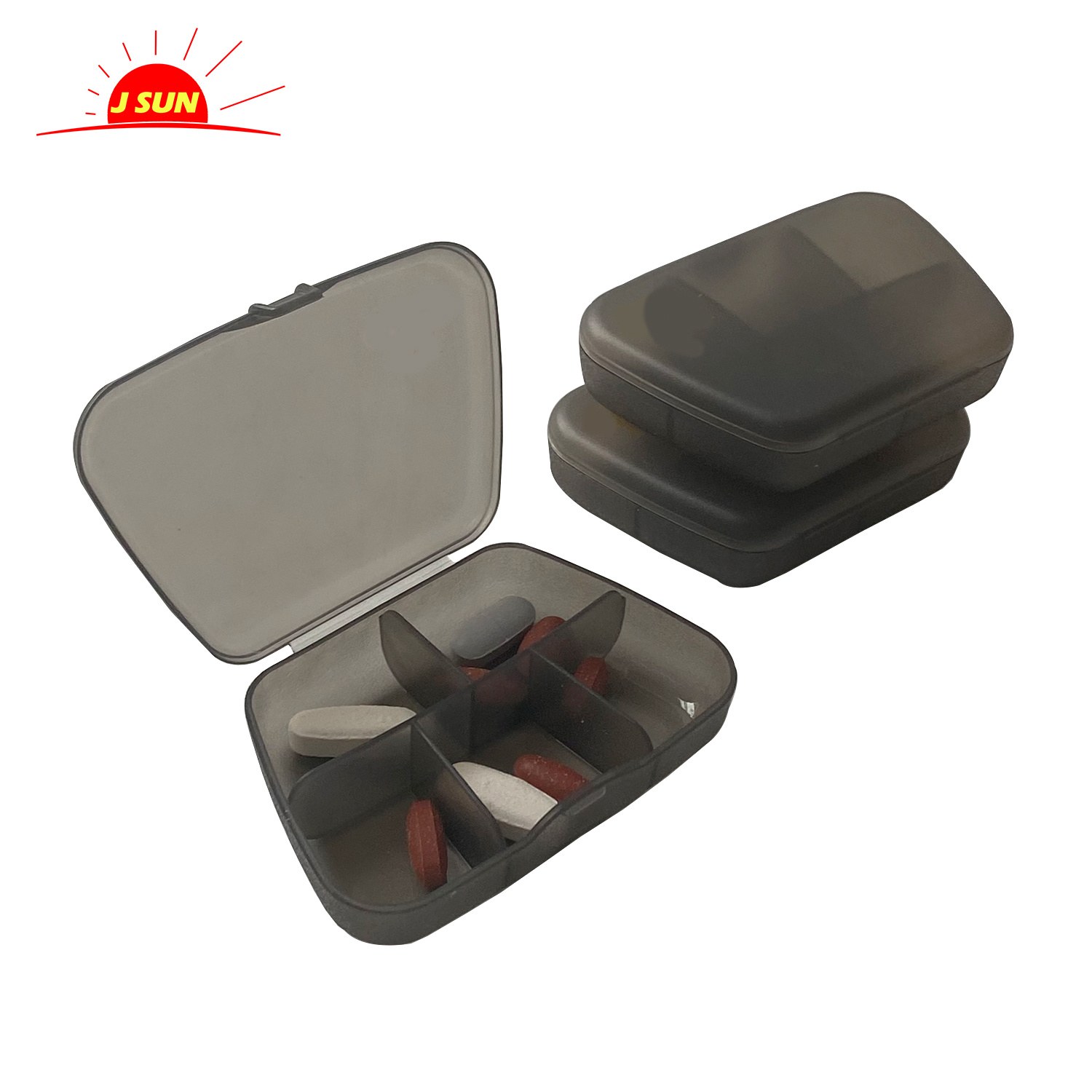 PB-33 Black Portable Travel Pill Box Am Pm Removable Pill Organizer, 6 Compartments Pill Holder