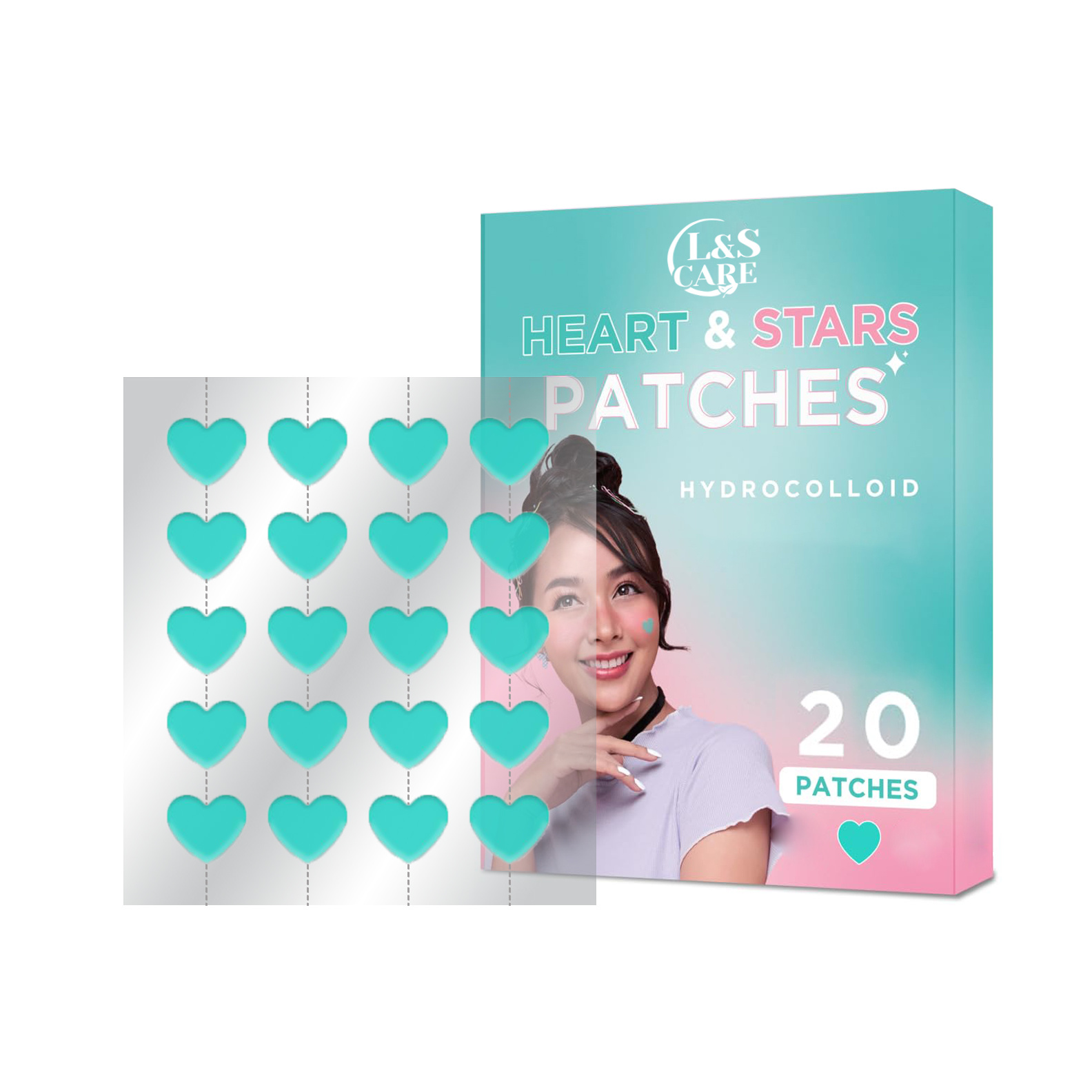 20 patches 12mm green heart  Acne Pimple Patches with easy tear line