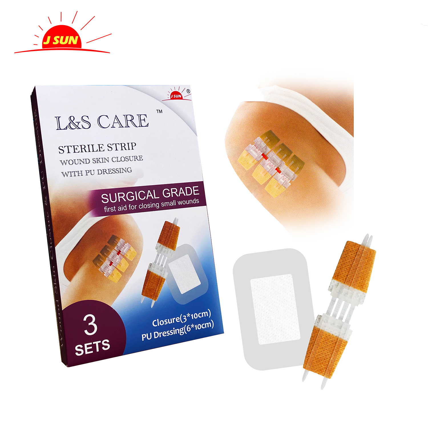 Type3 skin closure strip sets with PU dressing