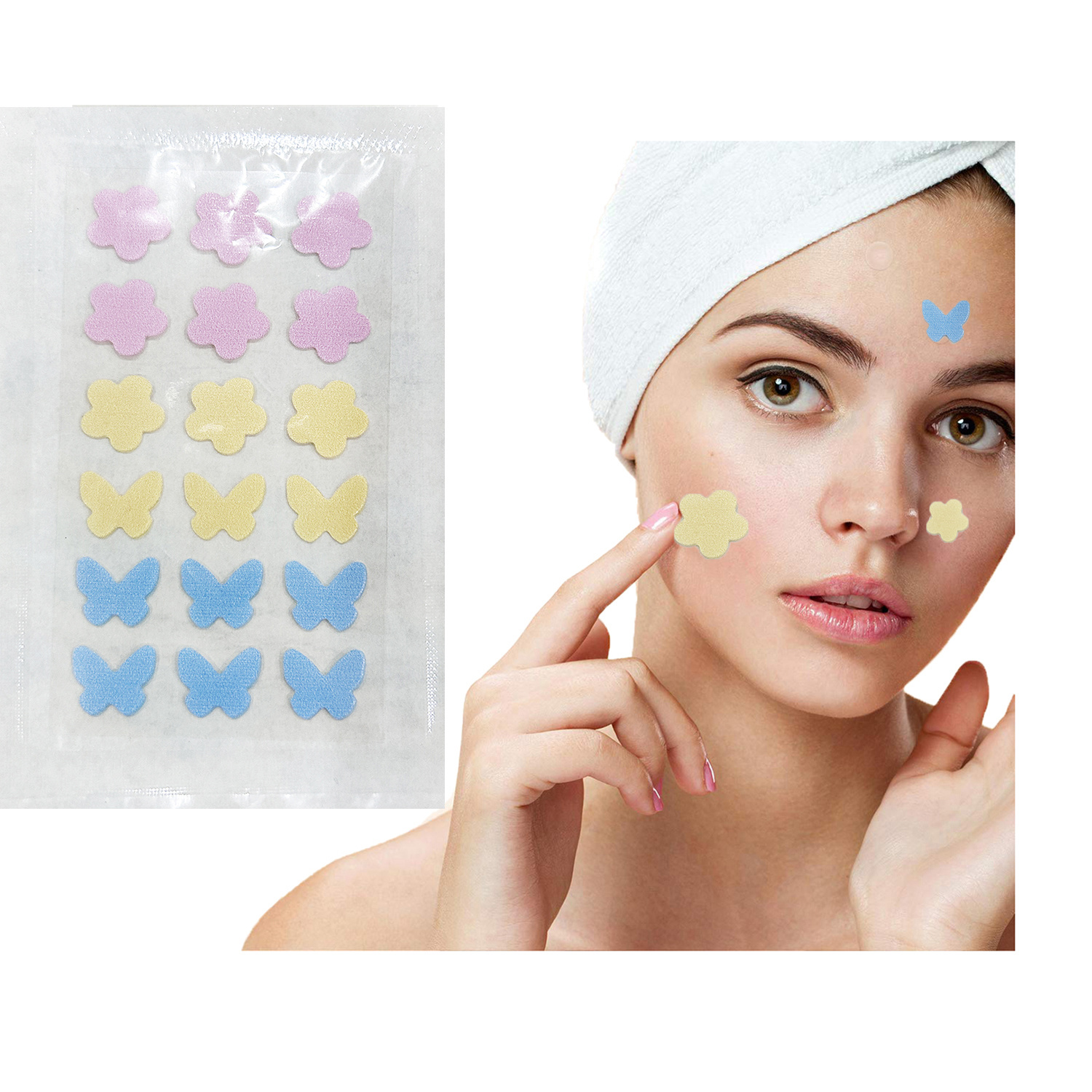 18 dots acne pimple patch,3 colors printing,flower +butterfly shape
