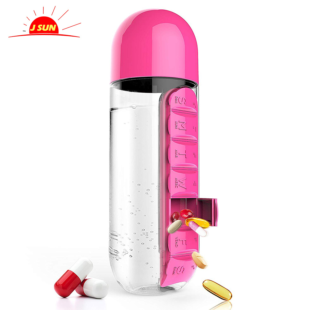 Water Bottle with Pill Holder, Portable Inserted Pill Case Bottle with Weekly Day Marker