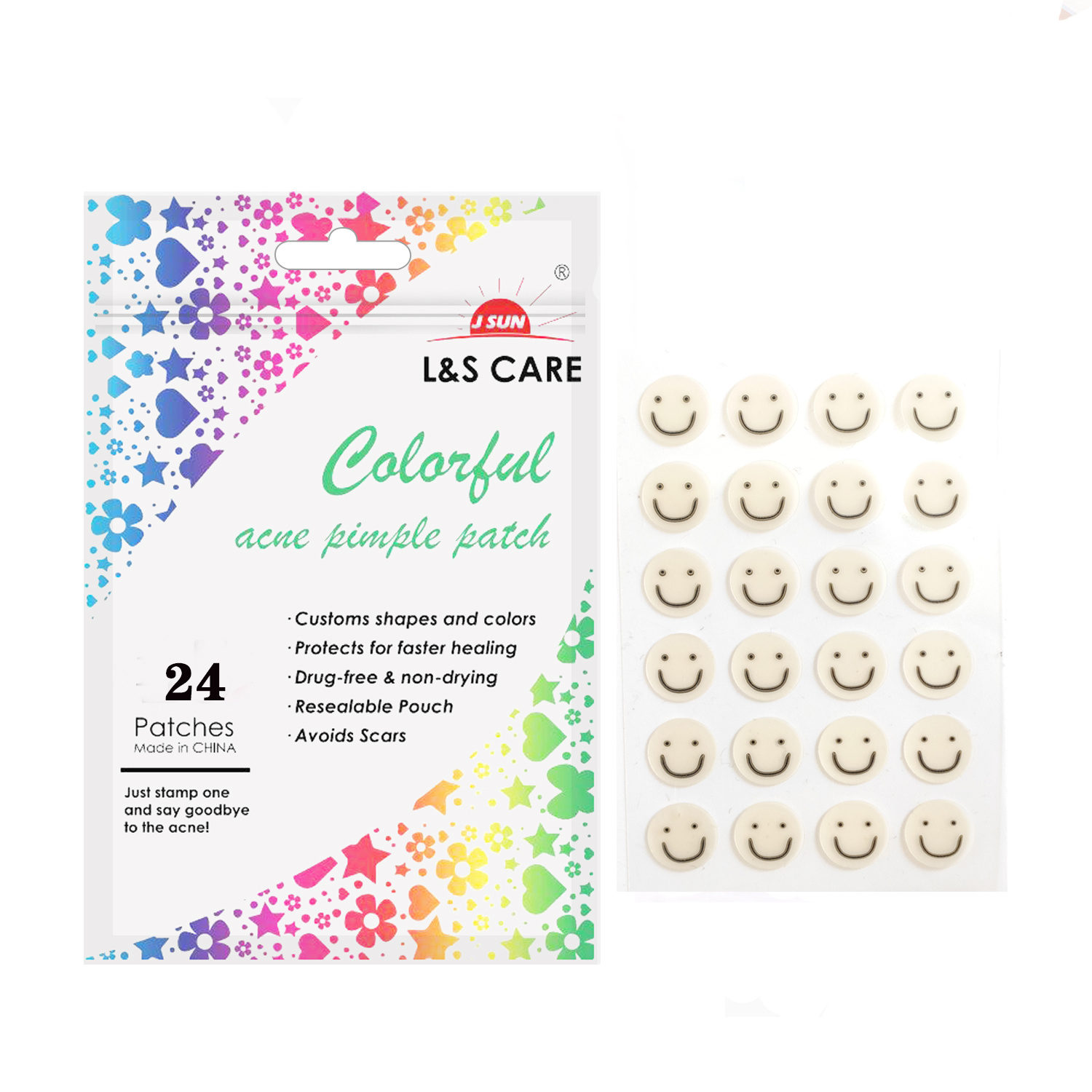 24 dots smile face acne pimple patch with 1 color printing
