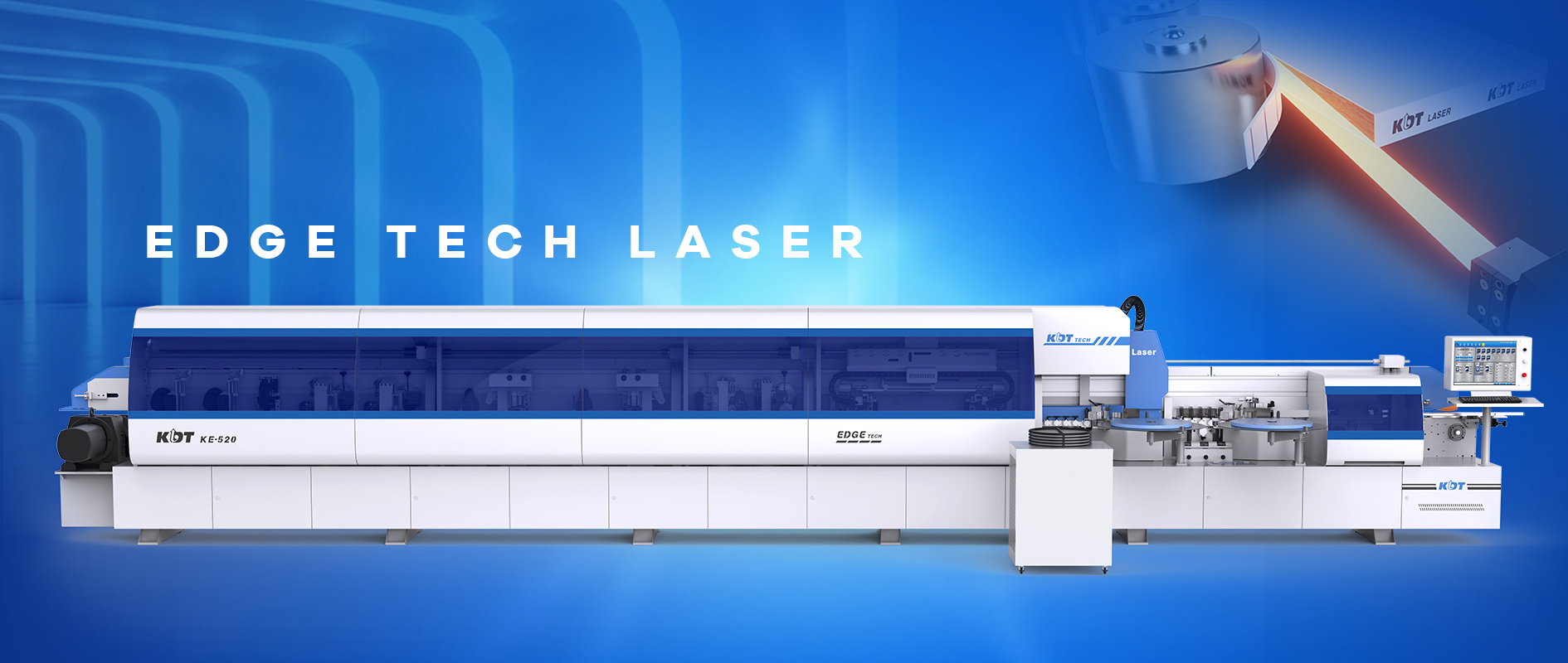 Laser edge bander KE-520GU Laser 3.0S, real-time edging, with "0" glue line and high sealing performance, helping create excellence quality.