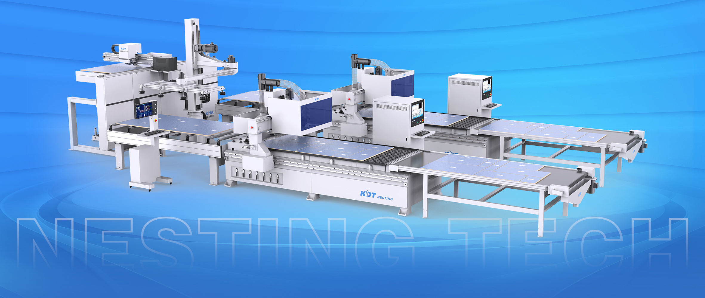 Nesting automation line, upgraded with column-mounted four-axis robot, increase efficiency and lower cost