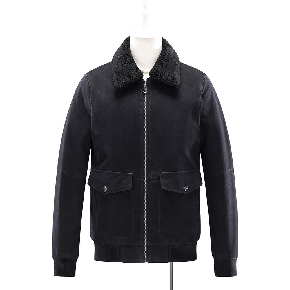 aviator leather bomber jacket with removable fur collar