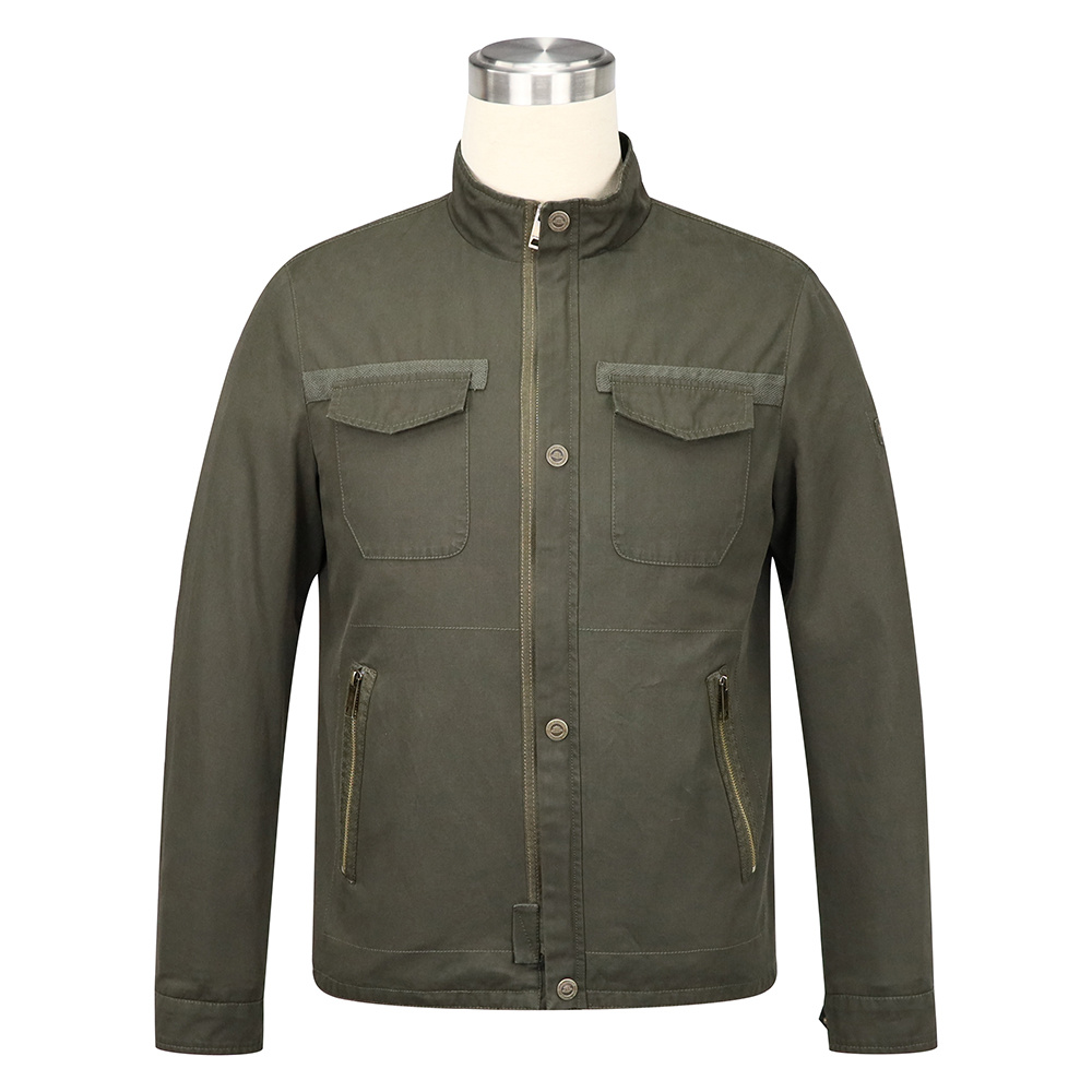 olive green short field jacket multi-pocket outwear-SAZ