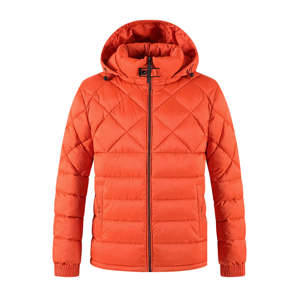 diamond quilted hooded puffer jacket in orange
