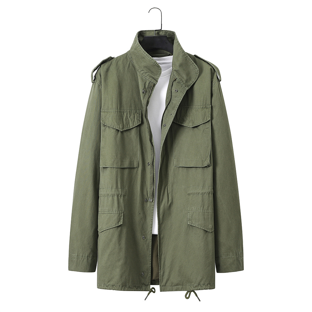 patch pocket cotton olive green trench coat