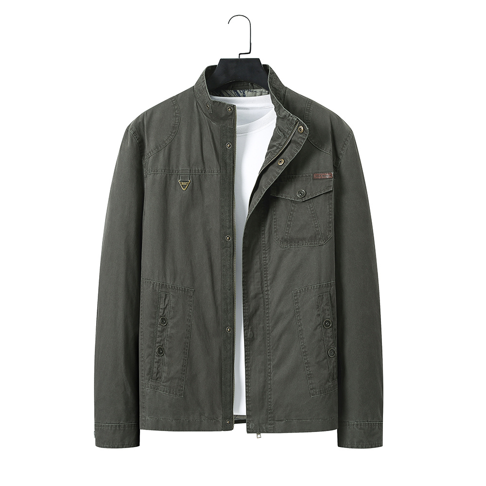 retro washed worker field jacket in military green