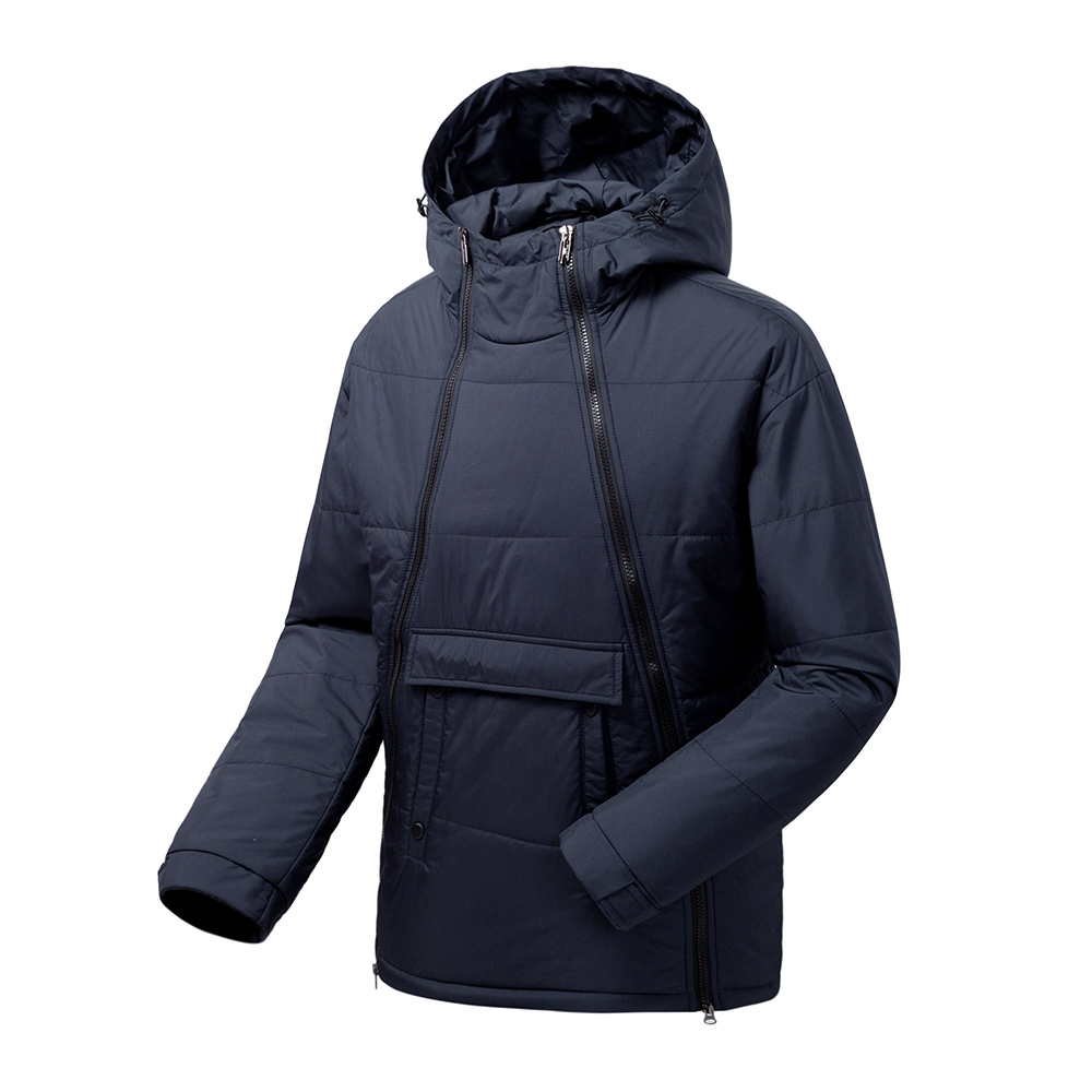 two-way zippers quilted pullover jacket with kangaroo pocket