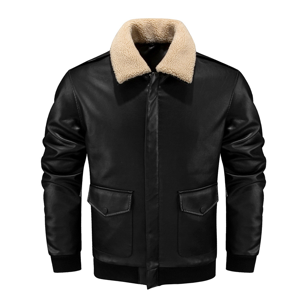 borg collar faux leather pilot jacket