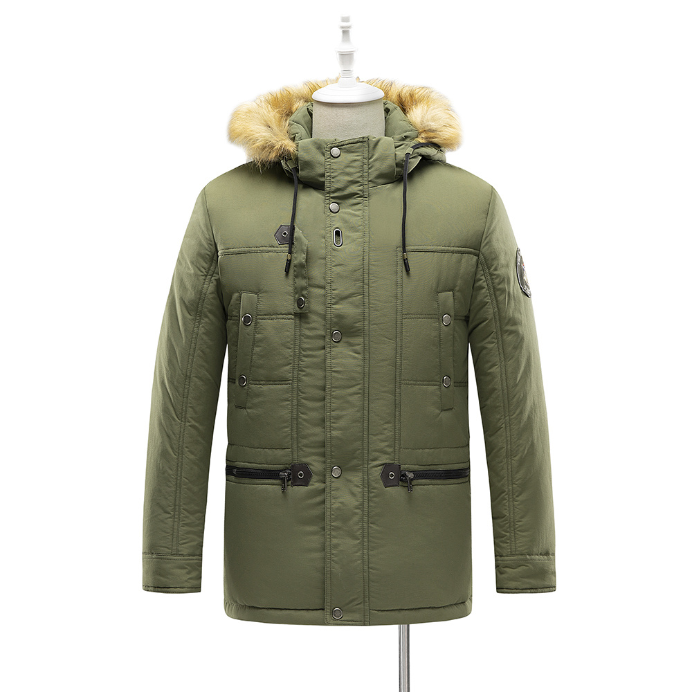 insulated detatchable faux fur hood parka in amry green