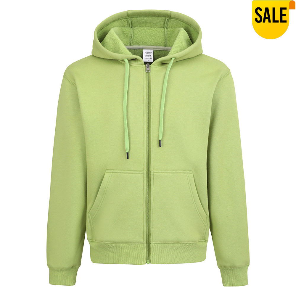 sudadera con capucha verde lima con cremallera completa y ajuste regular para hombre