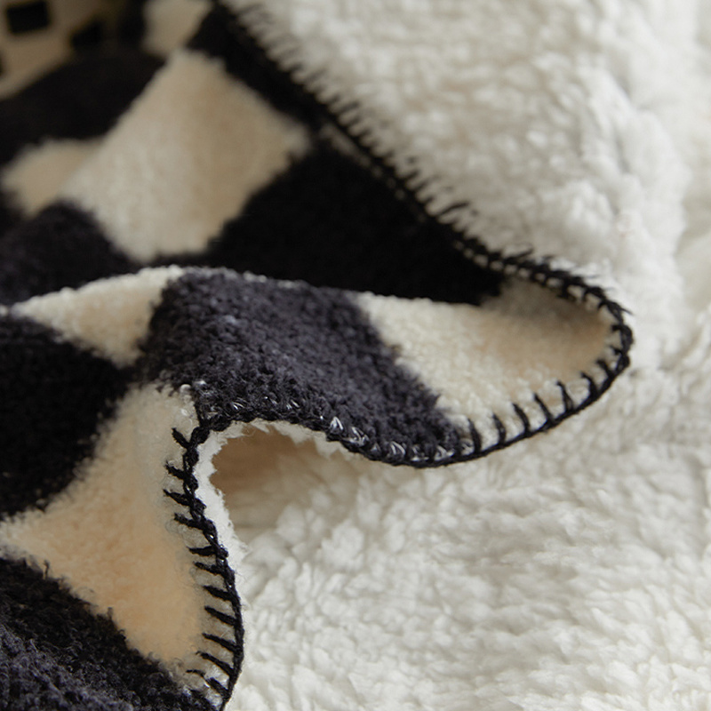 Checkerboard plush modern thickened warm lamb nap leisure blanket light luxury sofa cover blanket single double blanket