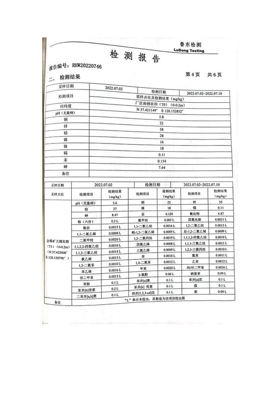 招远市河西金矿土壤检测报告