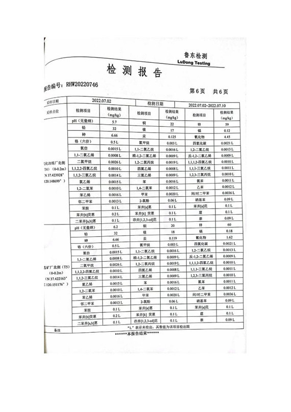 招远市河西金矿土壤检测报告