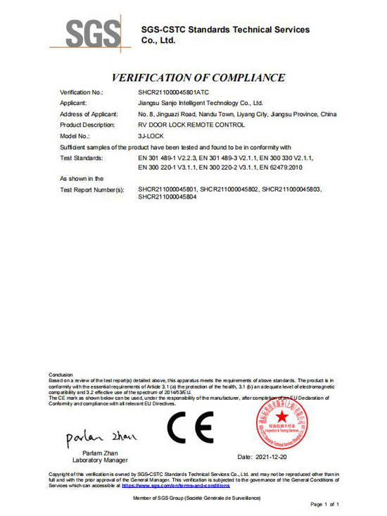 Certificado CE de bloqueo