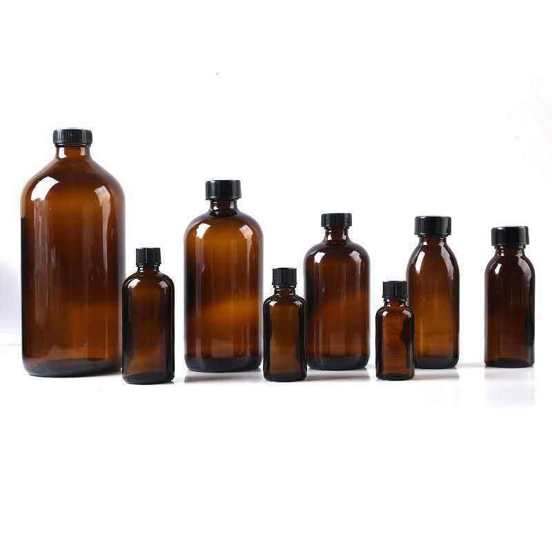 15m 30ml 60ml 100ml 120ml 240ml 500ml 1000ml thick bottom amber boston round glass bottles