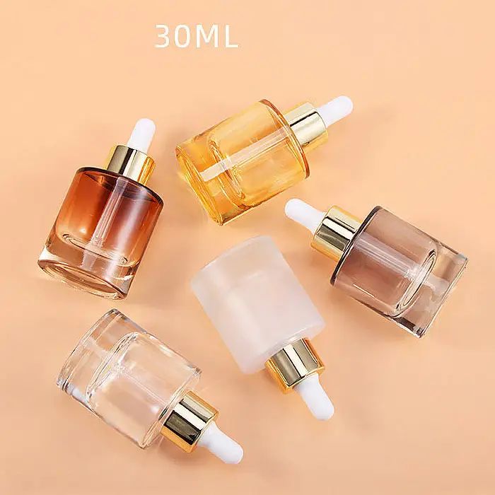 30ml colorful clear flat shoulder thick bottom face serum dropper glass