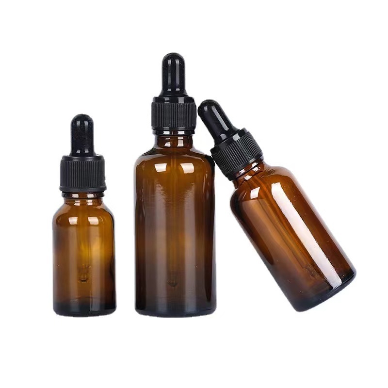 wholesale amber essential oil glass bottle with golden aluminium glass dropper
