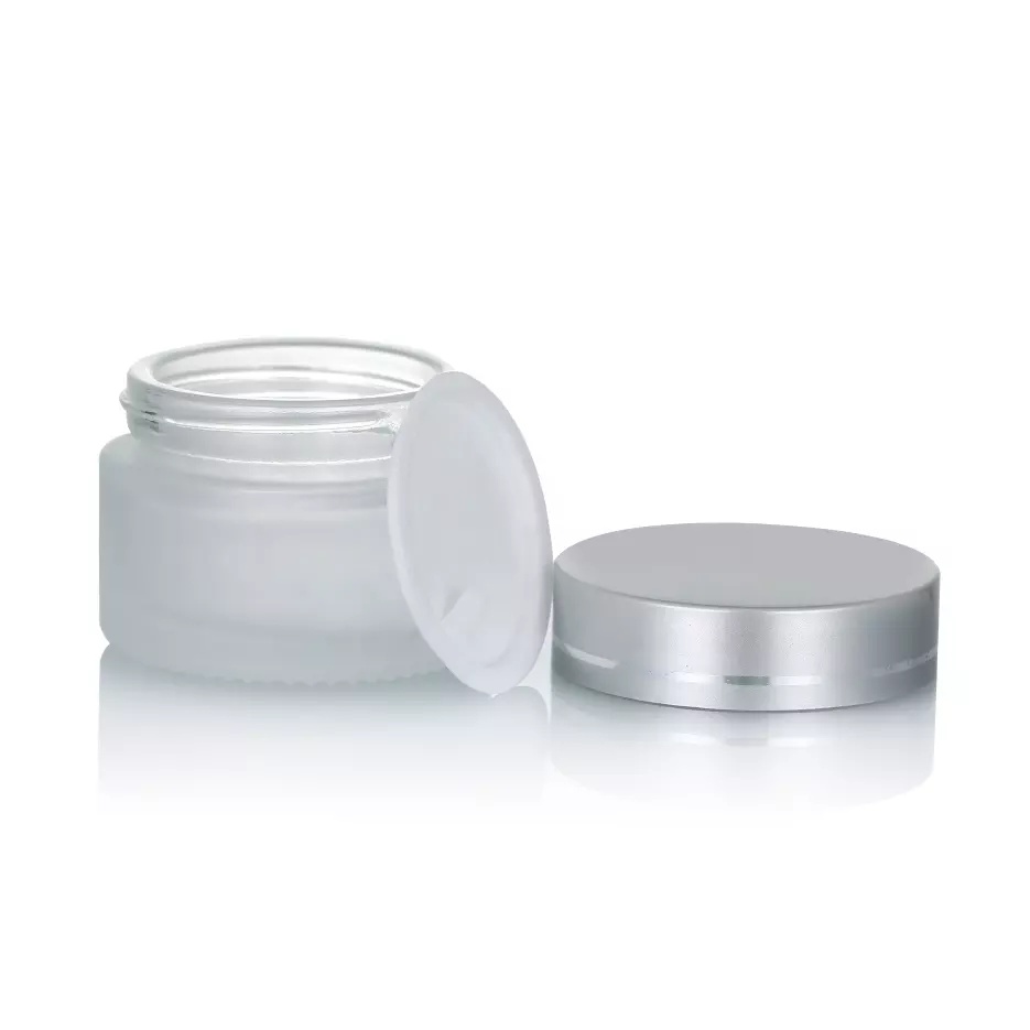 30g frosted clear round glass cosmetic cream Jar with silver cap