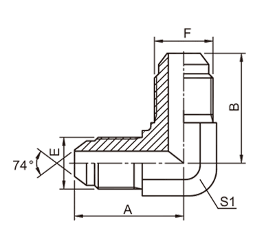 1J9 90° ELBOW JIC MALE 74° CONE