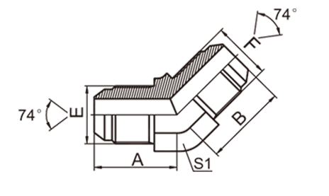 1J4 45° ELBOW JIC MALE 74° CONE