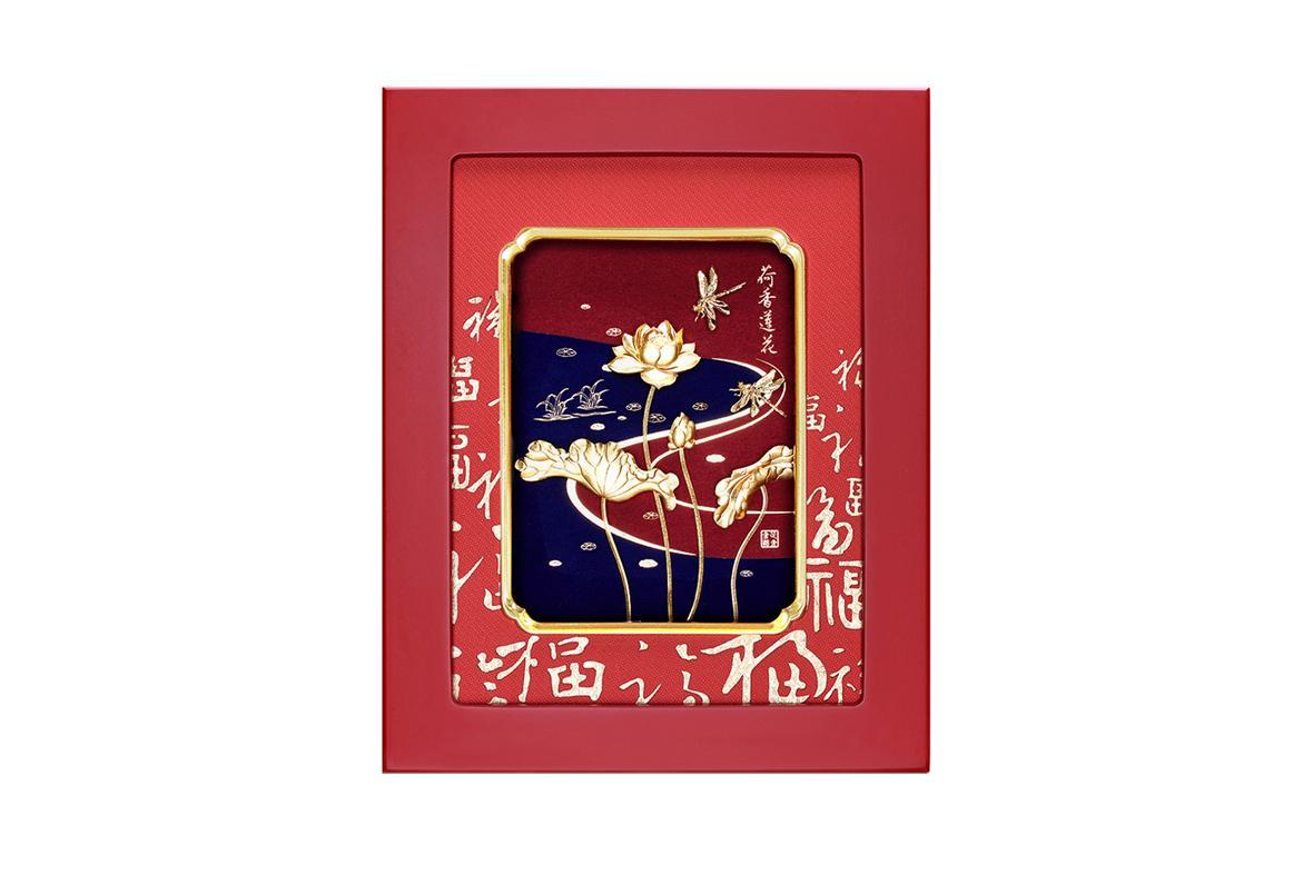 荷香莲花-立体金箔框画