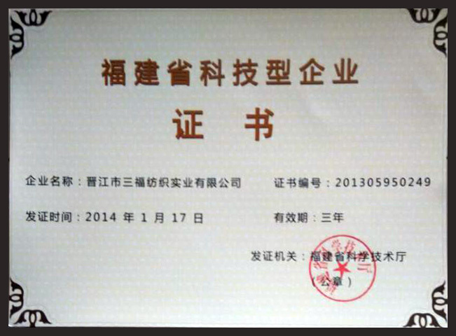 Certificate of Science and Technology Enterprise of Fujian Province