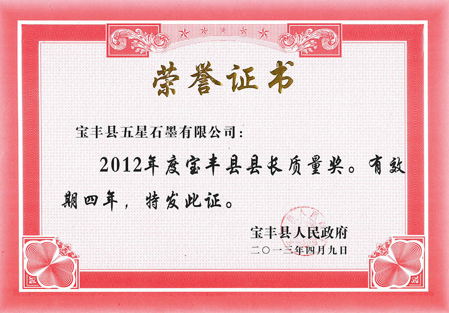 2012年度宝丰县县长质量奖