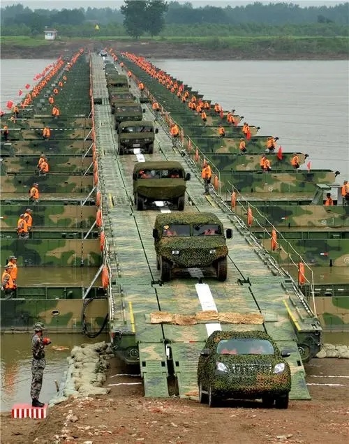 Military pontoons bridge