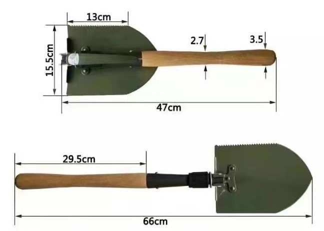 Wooden handle folding spade