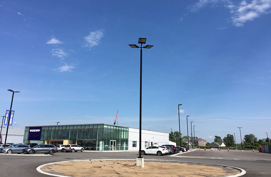 Volvo car dealership parking lot lighting