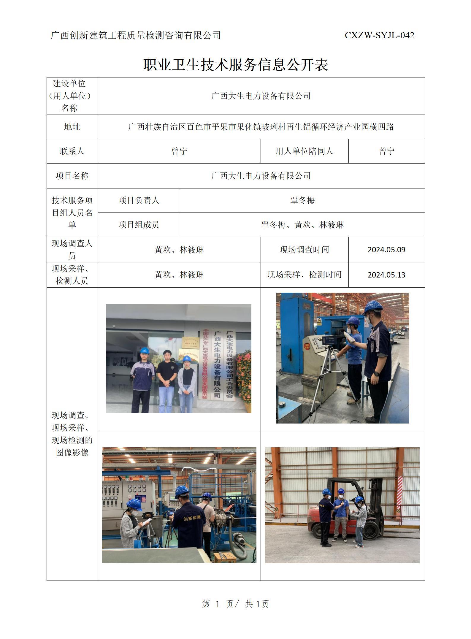 職業(yè)衛(wèi)生信息公開-廣西大生電力設(shè)備有限公司