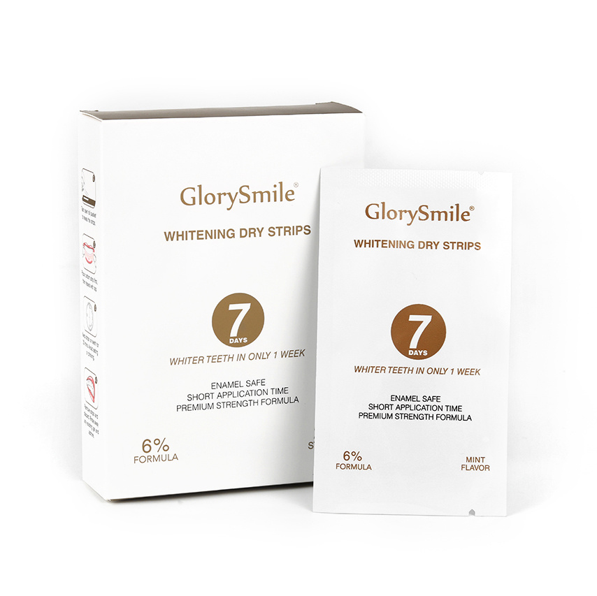 Glorysmile 6% peroxyde d'hydrogène bandes sèches de blanchiment des dents en gros