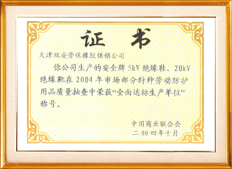 中国商业联合会证书-5KV，20KV绝缘鞋（正面）