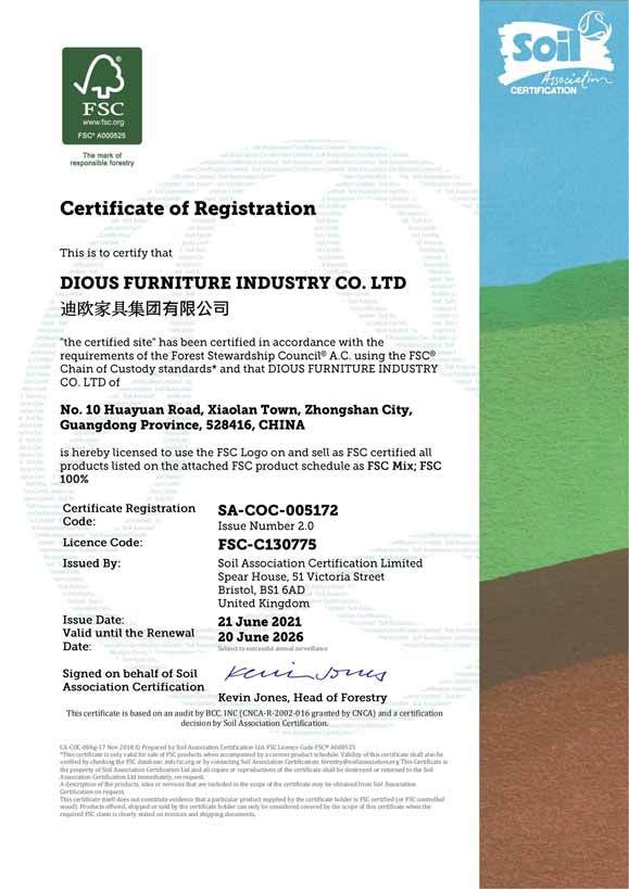 FSC Certificate DIOUS FURNITURE INDUSTRY 005172 v2.0