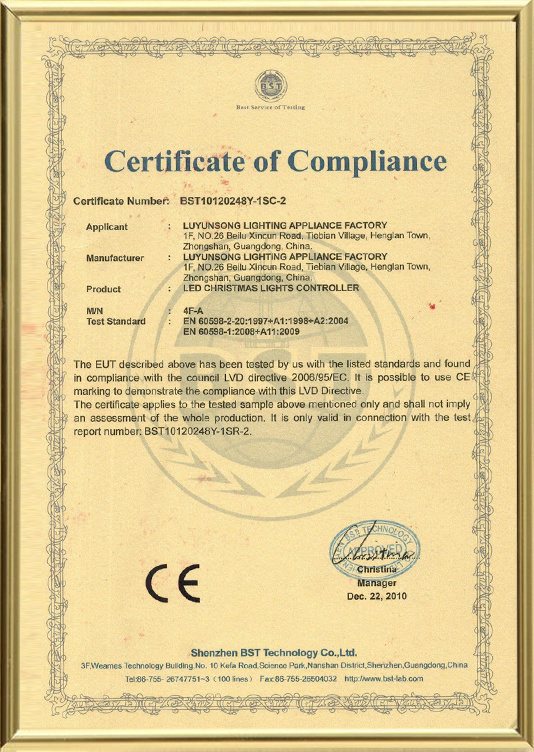 CE certificate BST10120248Y-1SC-2