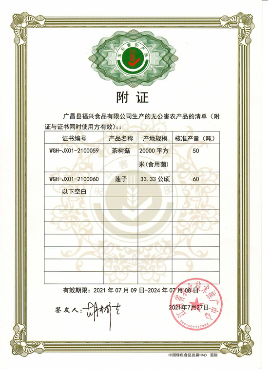Pollution-free agricultural product certificate