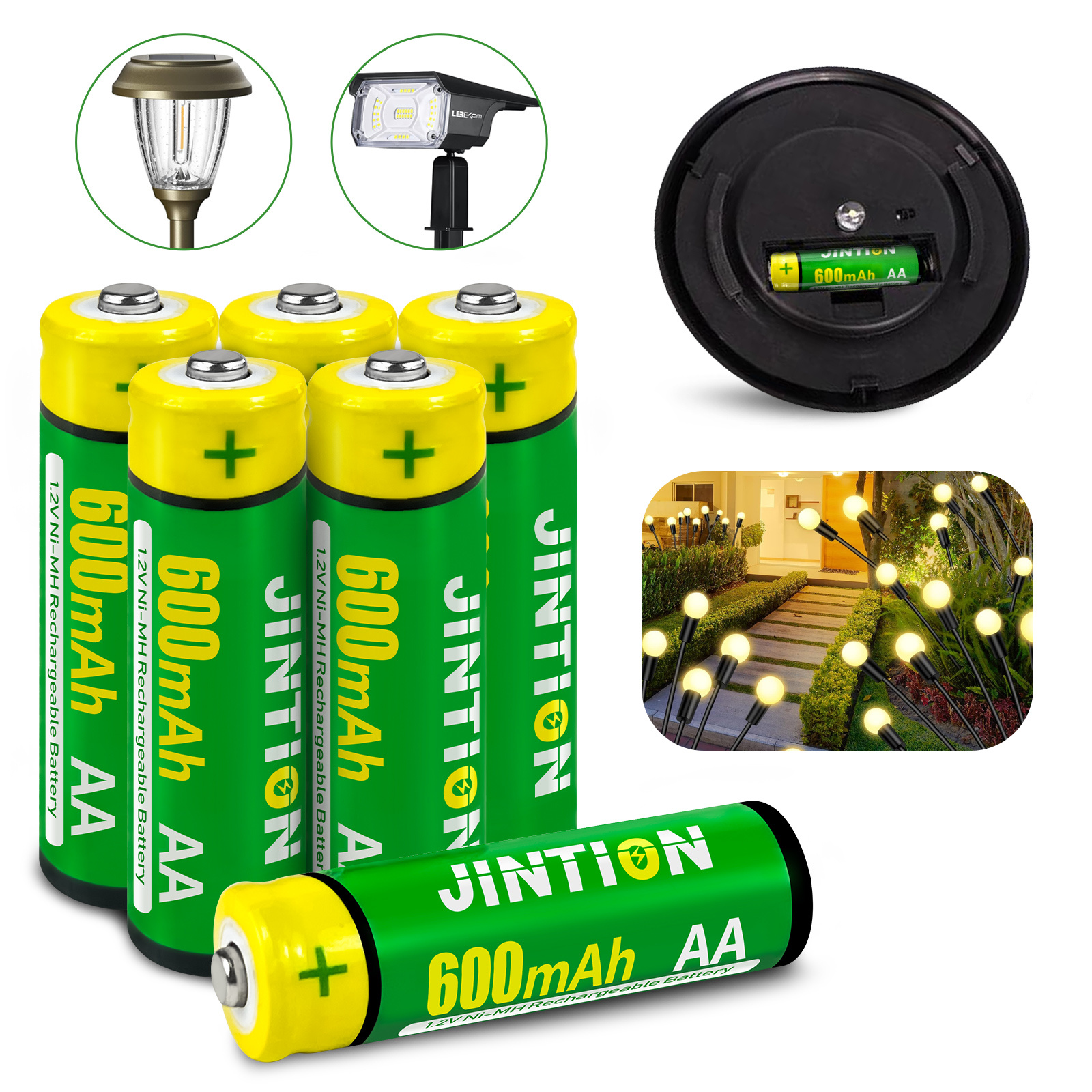 JINTION NI-MH AA 600mAh 6个装 可充电玩具电动工具电池适用于太阳能灯