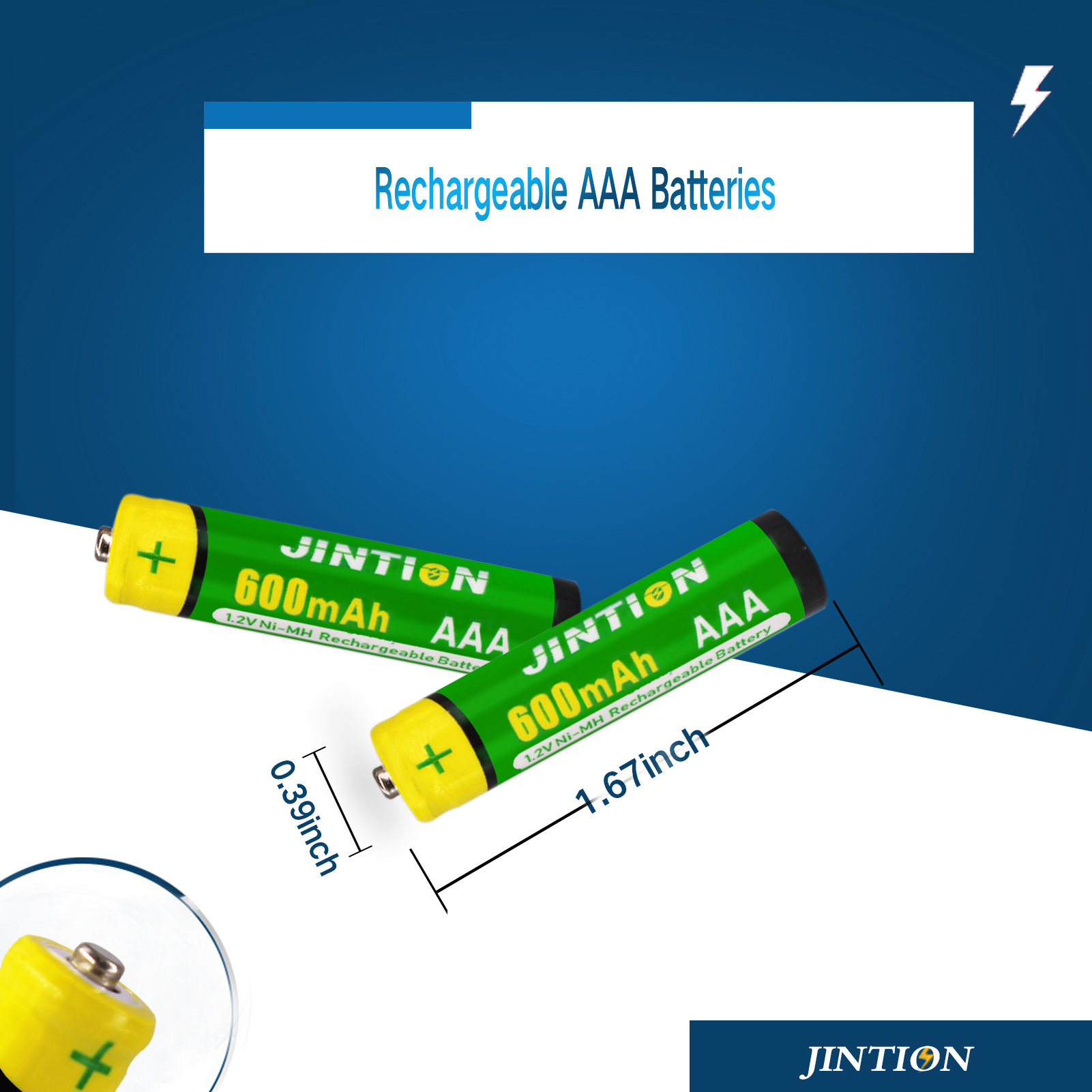 JINTION NiMh AAA 600mAh 1.2V rechargeable battery AAA rechargeable batteries Blister package