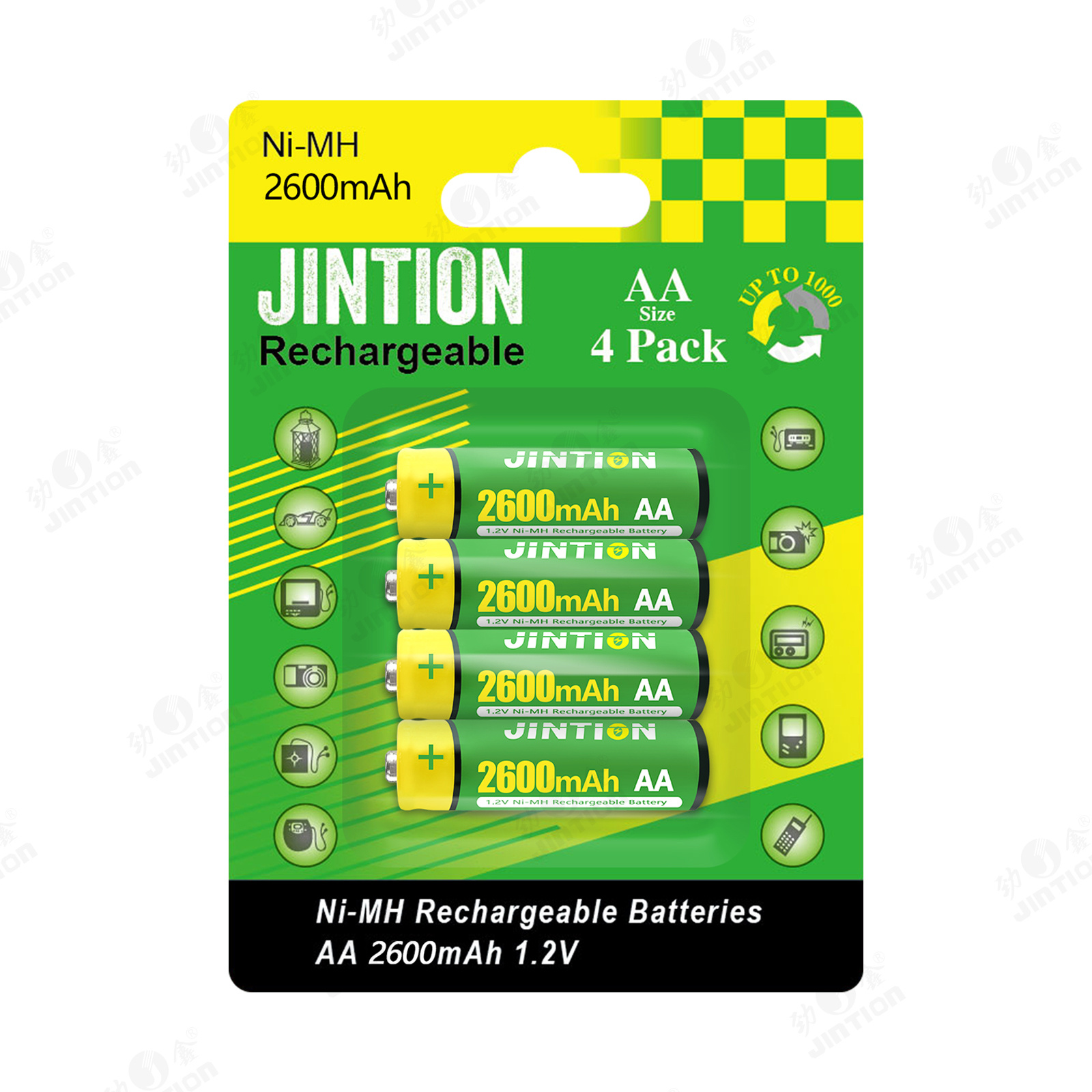 JINTION NiMh AA 2600mAh 1.2v Pack of 4 aa rechargeable battery Blister Card Packaging Customize for Shopping malls supermarkets