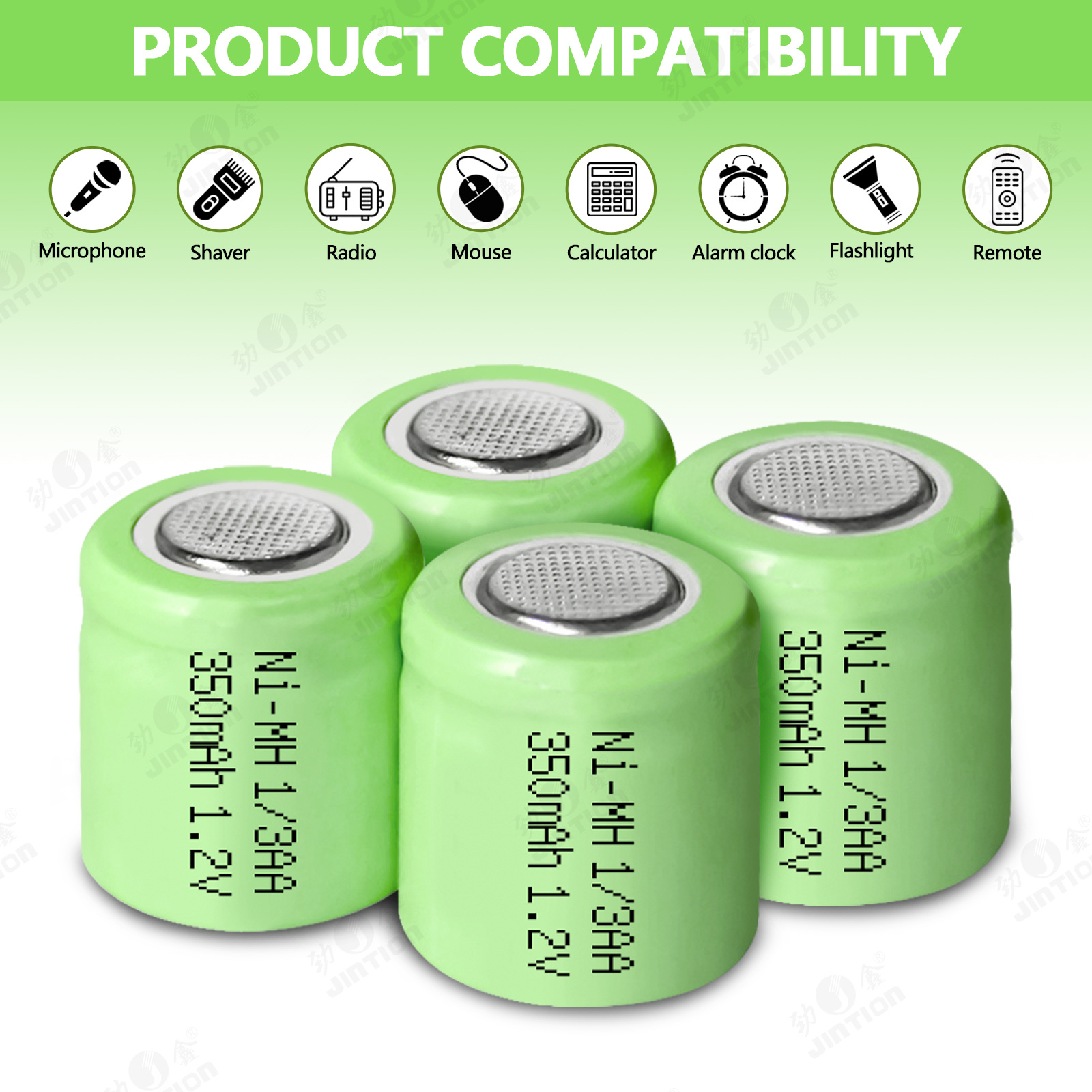 Jintion 350mah 1 2v rechargeable ni mh flat top battery 1 3aa toys