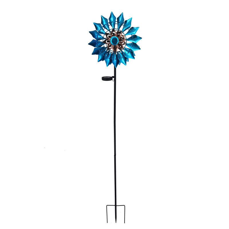 Solar Powered LED Metal Flower Windmills Stake