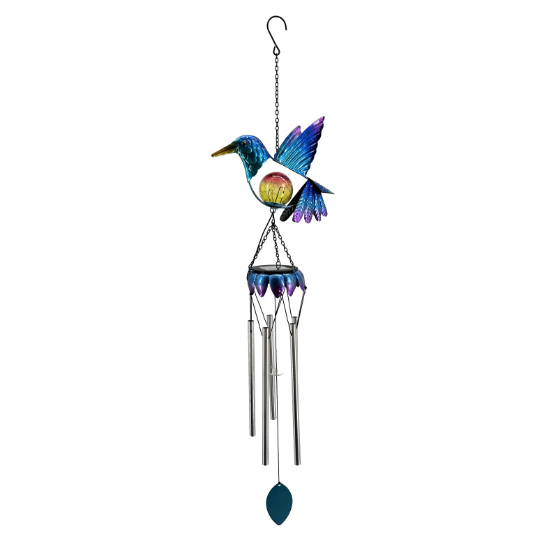 Metal Bird Wind Chime with Solar Lights