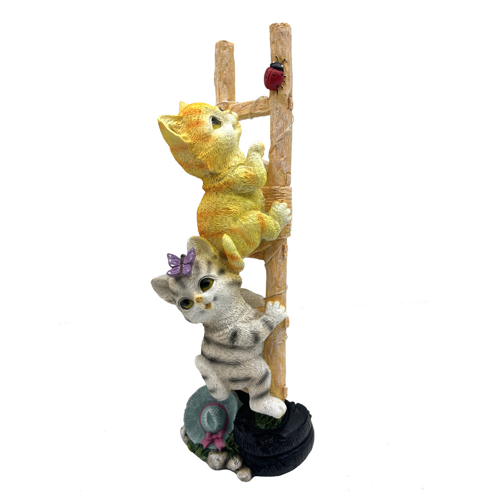 Handpainted Cute Cats Solar Light for Garden Landscape