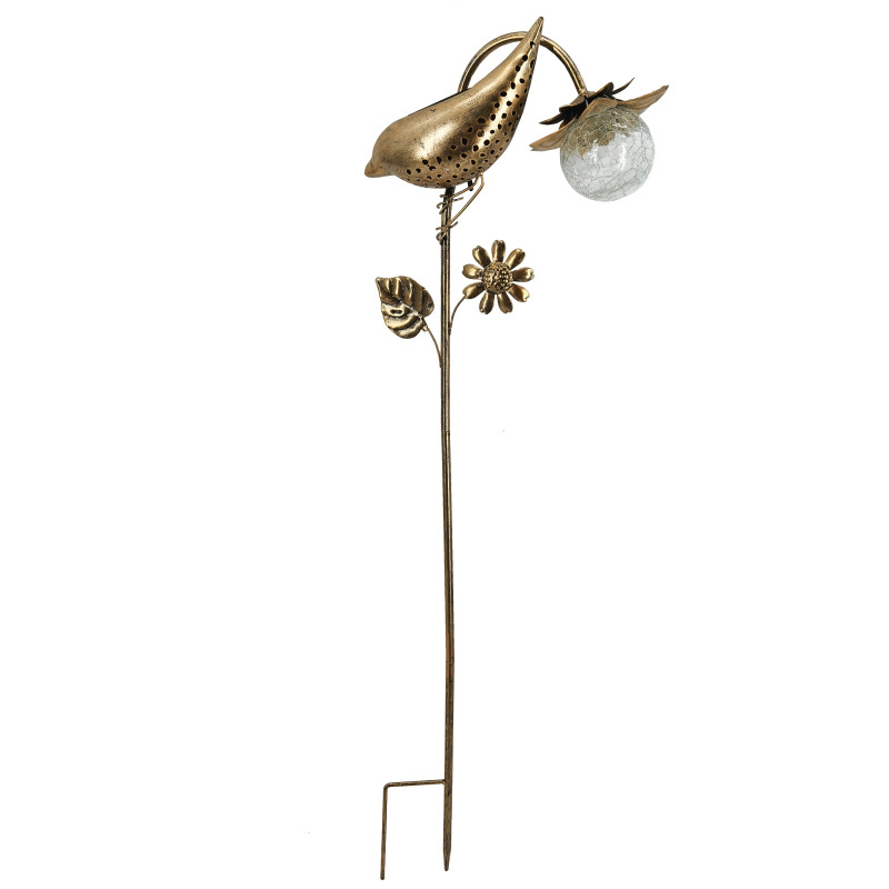 Metal Bird Solar Light Stake with Crack Light