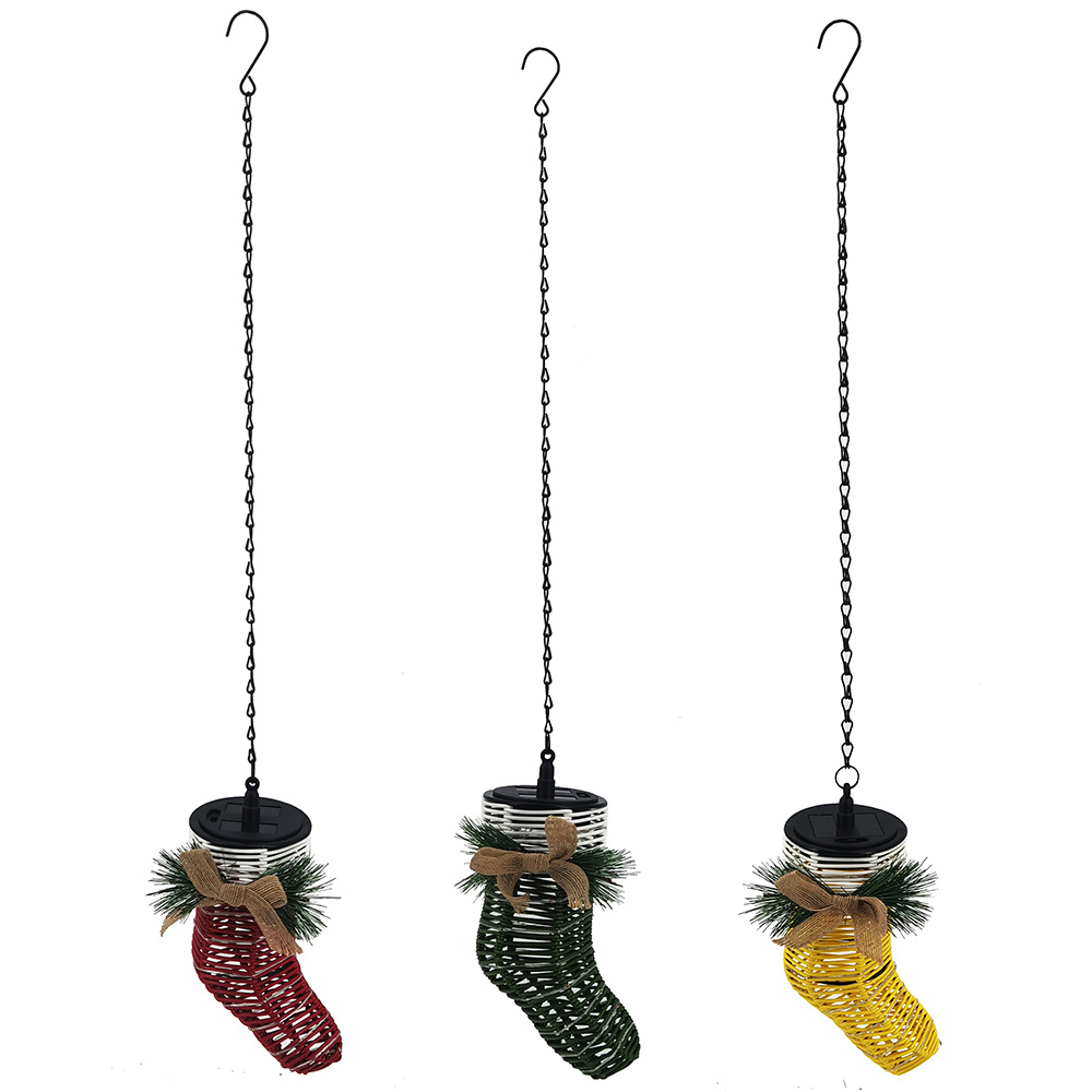 Rattan Socks Solar Lights for Outdoor Christmas Decoration