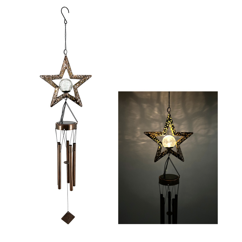 Star Wind Chime with Solar Crack Globe Lights