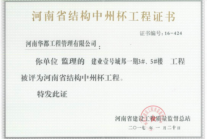建業壹號城邦一期3#、5#工程河南省結構中州杯工程